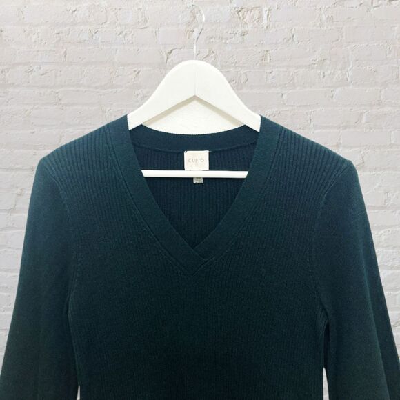 Cupio Ponderosa Green V-Neck Bishop Sleeve Sweater Soft Knit Pullover S - Picture 4 of 14